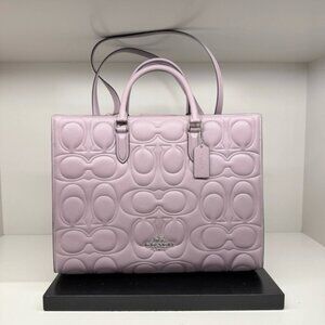 NWT Coach Maggie Tote Bag In Blocked Signature Leather Jasmine Purple